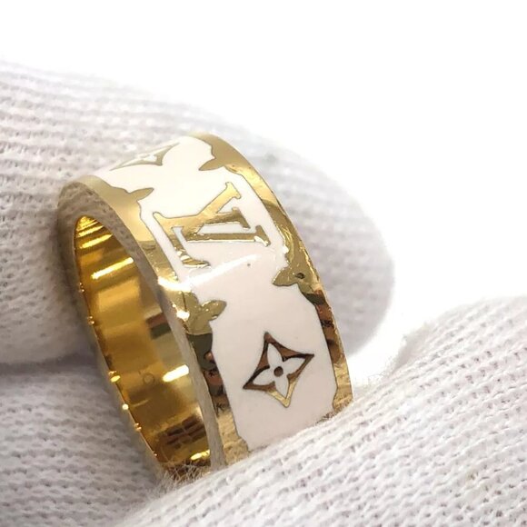 LOUIS VUITTON M1565S Ring-Nano Gram Enamel Ring Metal White - Picture 1 of 6